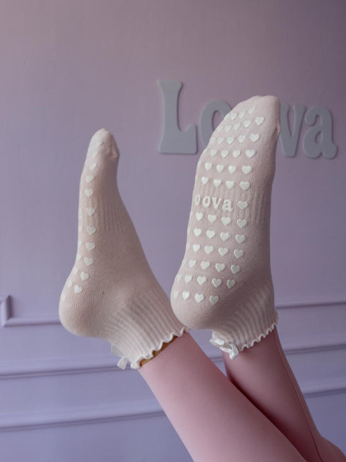 Cream Bow Kaydırmaz Pilates Yoga Çorabı