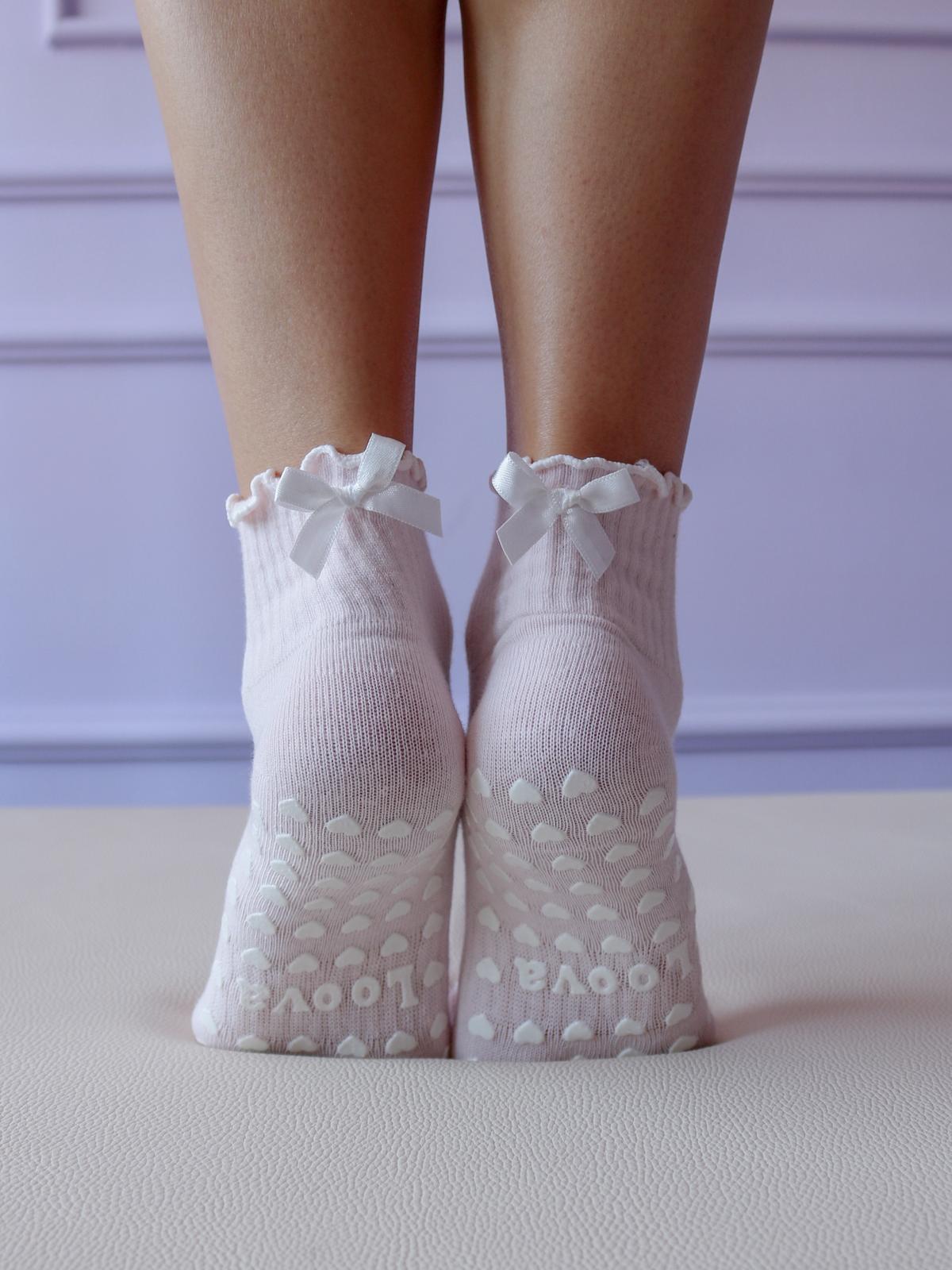 Cream Bow Kaydırmaz Pilates Yoga Çorabı