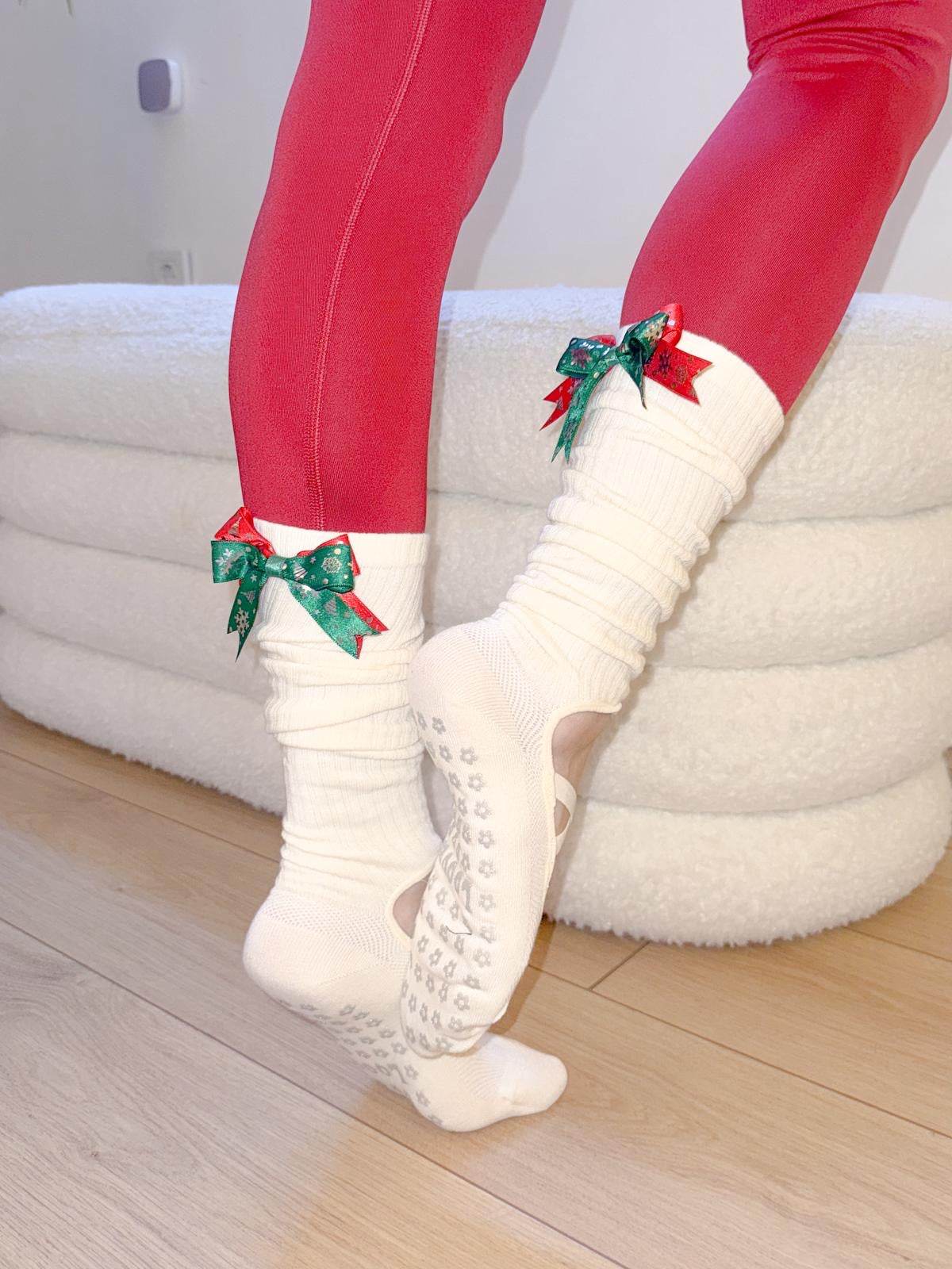 Christmas Ribbon Pilates Non-Slip Socks