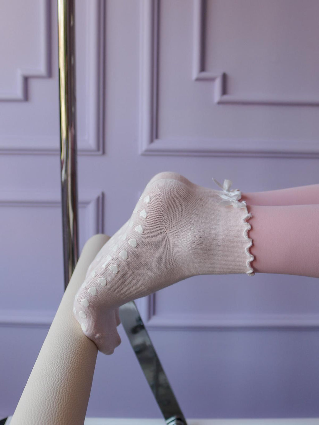 Cream Bow Kaydırmaz Pilates Yoga Çorabı