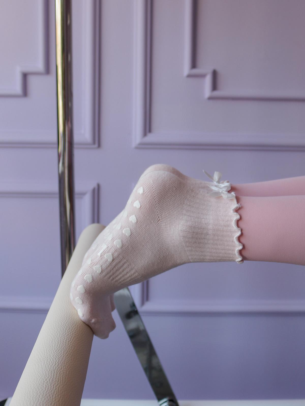 Cream Bow Kaydırmaz Pilates Yoga Çorabı