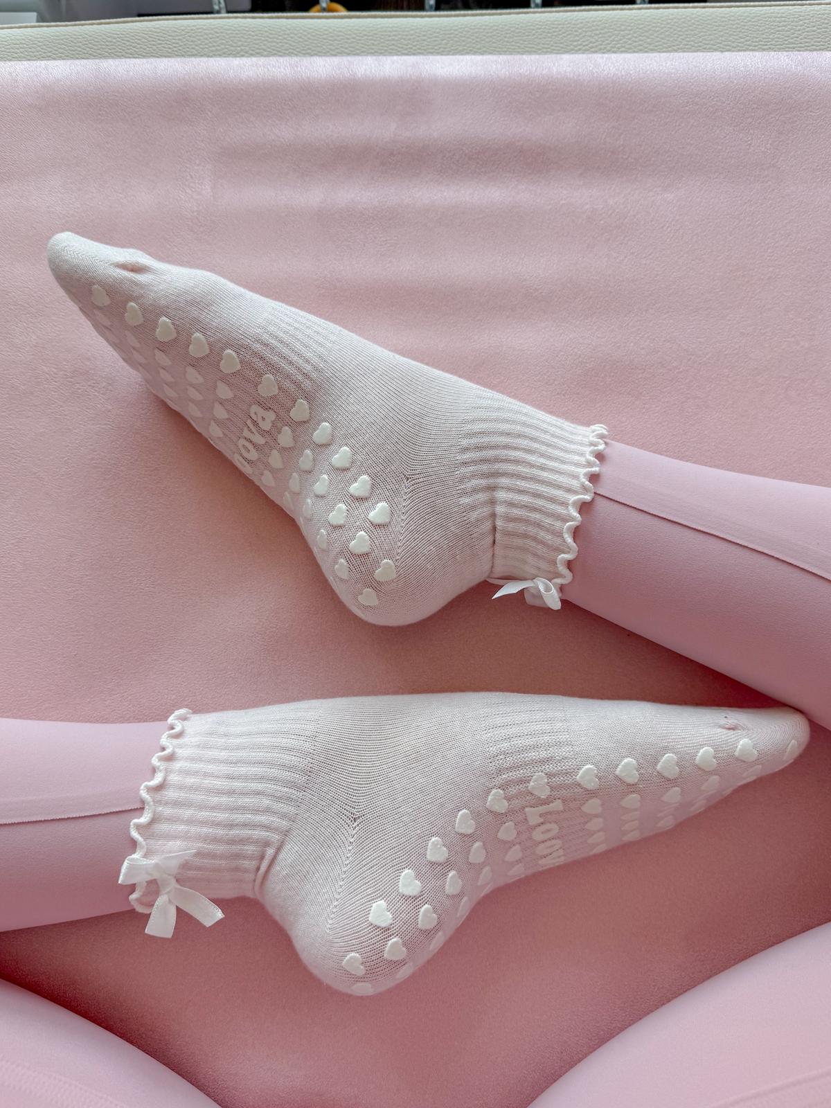 Cream Bow Kaydırmaz Pilates Yoga Çorabı