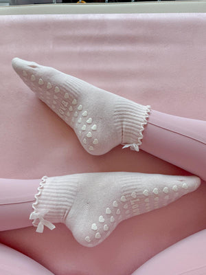 Cream Bow Kaydırmaz Pilates Yoga Çorabı