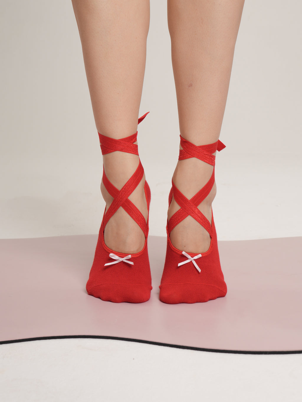Ballerina Pink Valentine Bow Non-Slip Pilates Yoga Socks