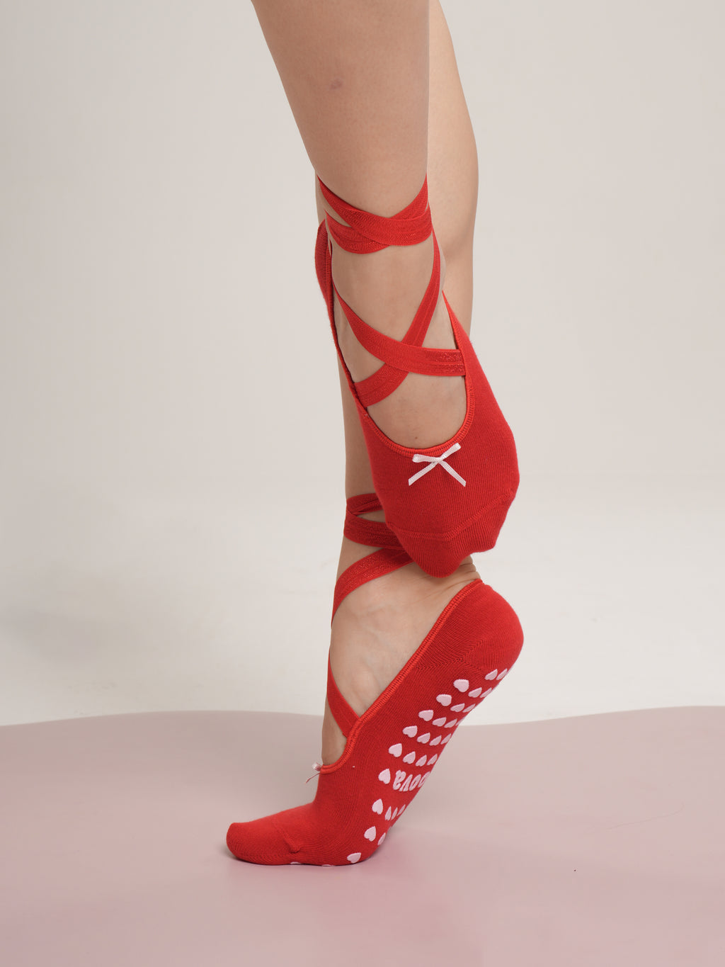 Ballerina Pink Valentine Bow Non-Slip Pilates Yoga Socks